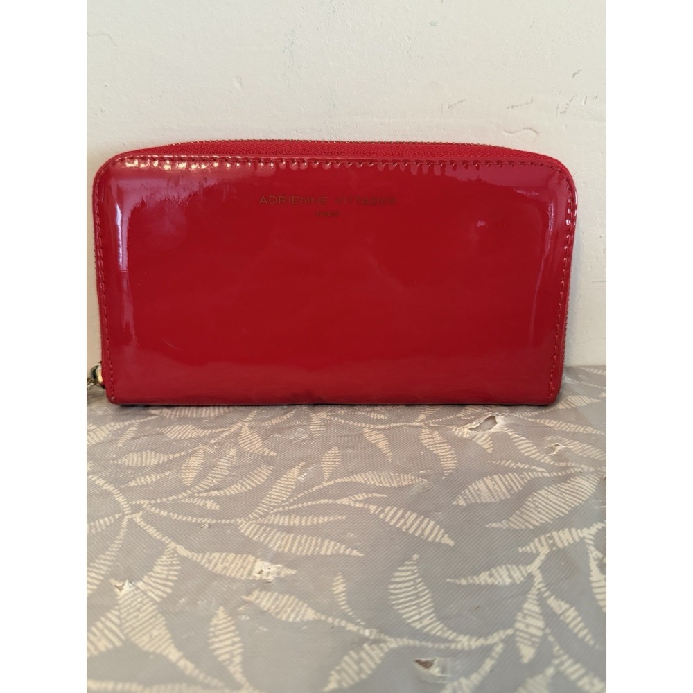 Adrienne Vittadini Organizer Wallet Women OS Red Good Patent Faux Leather Zip